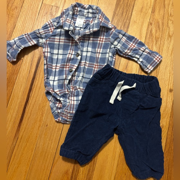 Plaid Shirt and Navy Pants Carters Set - Picture 1 of 3